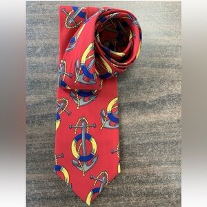 Luis Monterrey Milano Nautical Red Tie necktie with Anchor Design Italy made